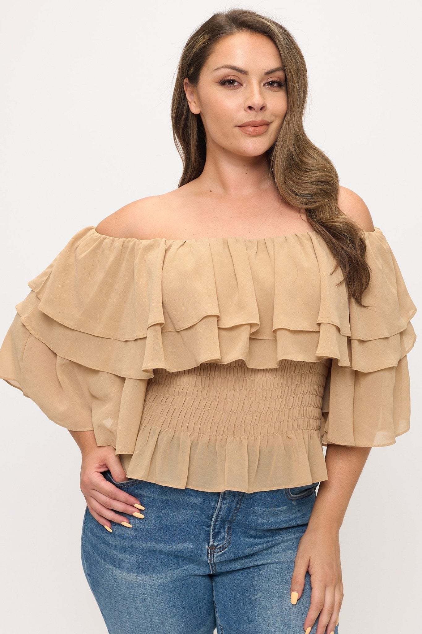 Curvy Romance Off-Shoulder Chiffon Top