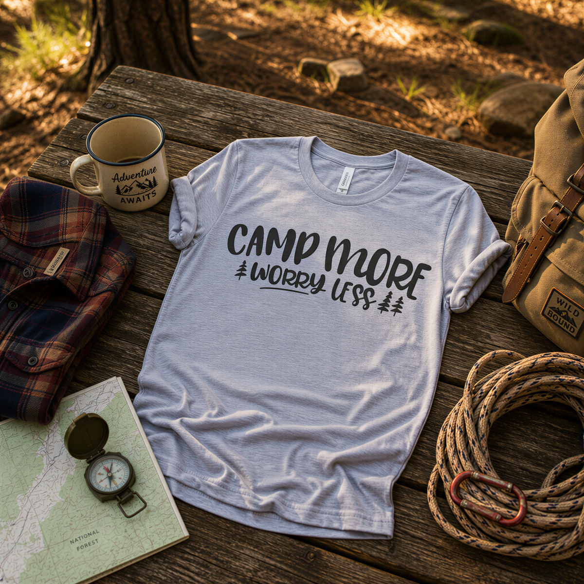 Camp More Worry Less T-shirt, Camping tshirt women, Camping shirt, womens tshirt, Summer mens tshirt, unique camping gifts