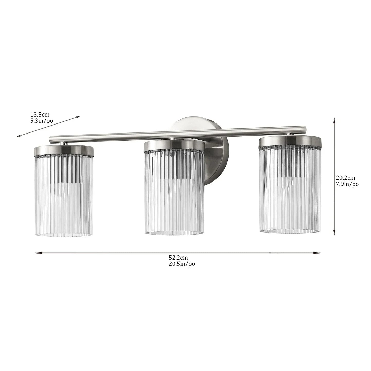 Ruee Appliances 3 Light Vanity Bar, Brushed Nickel Finish