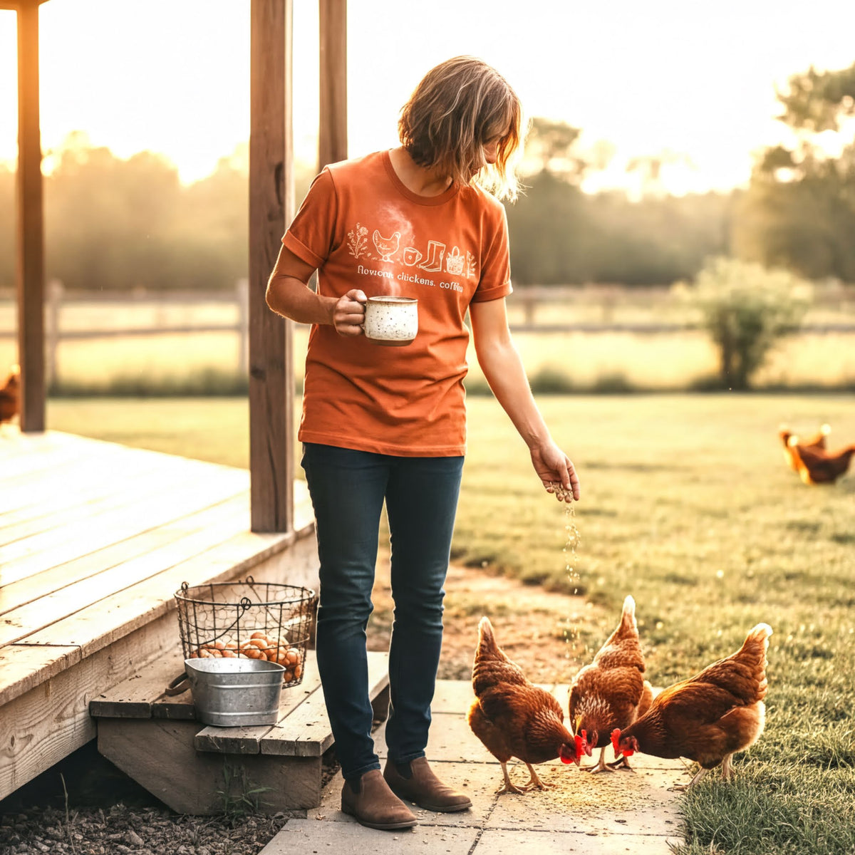 Chicken Mom Shirt - Comfort Colors Tee | Country Living Shirt With Cozy Coffee Vibe