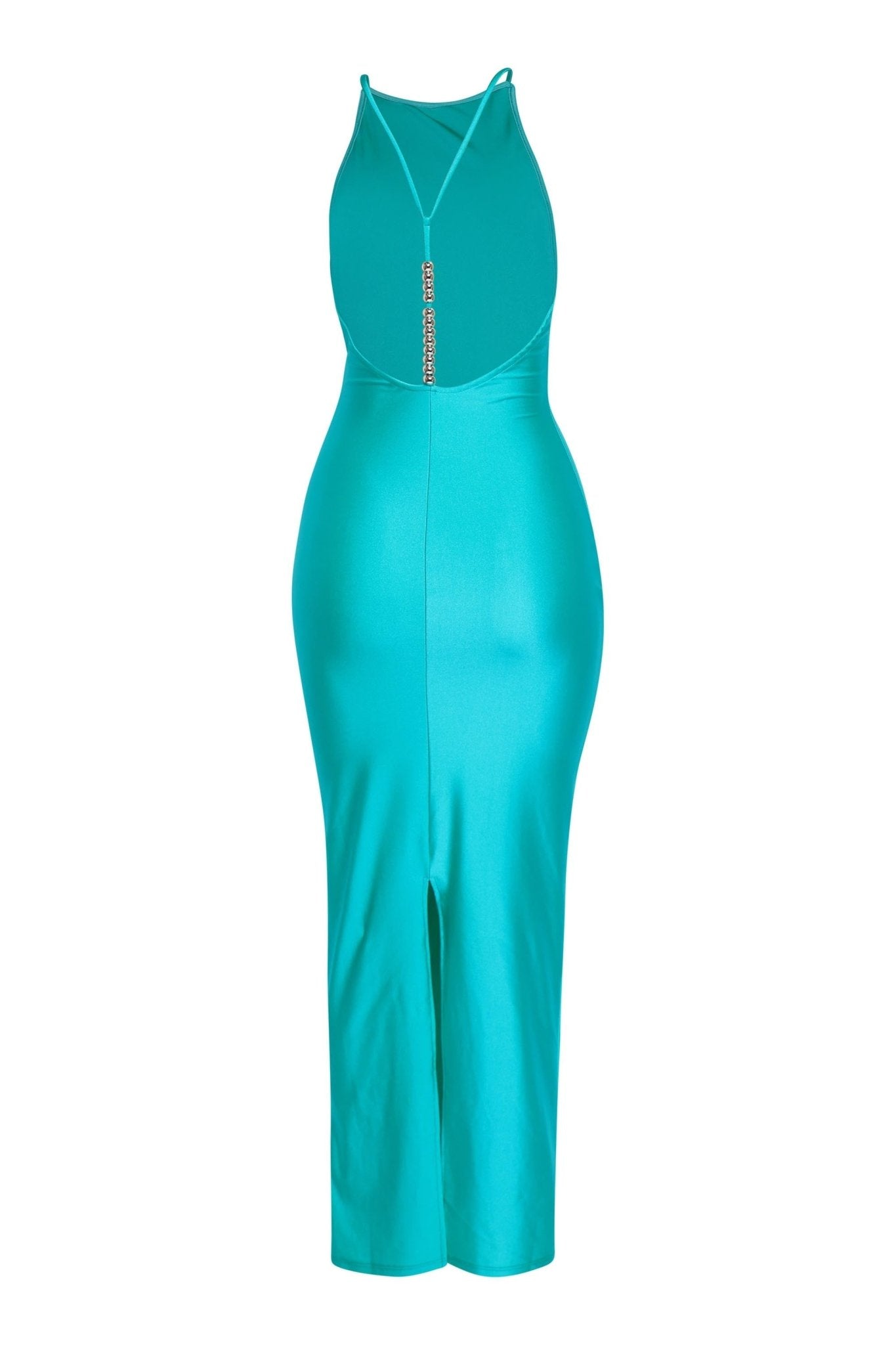 Edessa Halter Neck Open Back With Bead Detail Maxi Stretch Maxi Dress