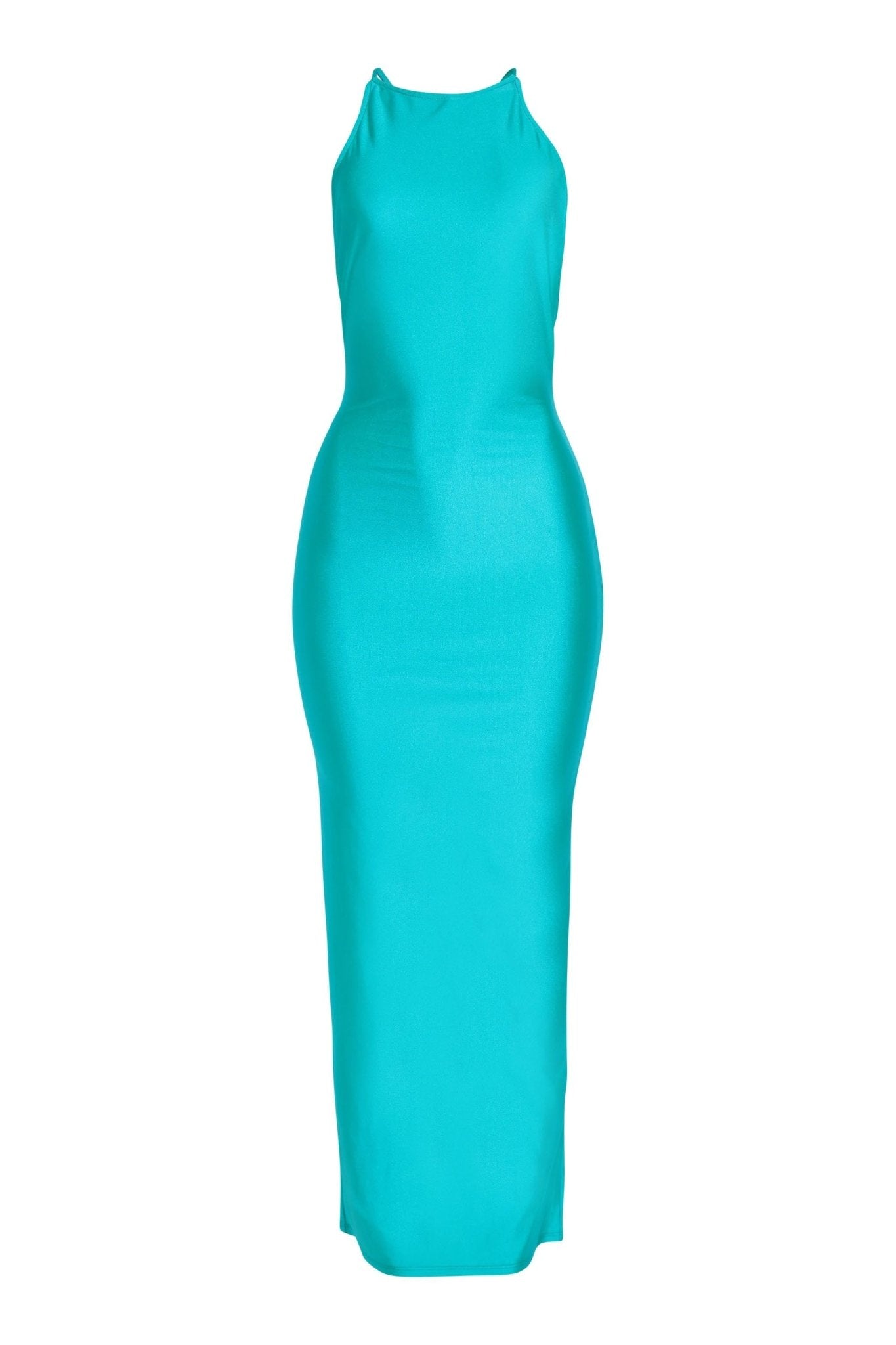 Edessa Halter Neck Open Back With Bead Detail Maxi Stretch Maxi Dress