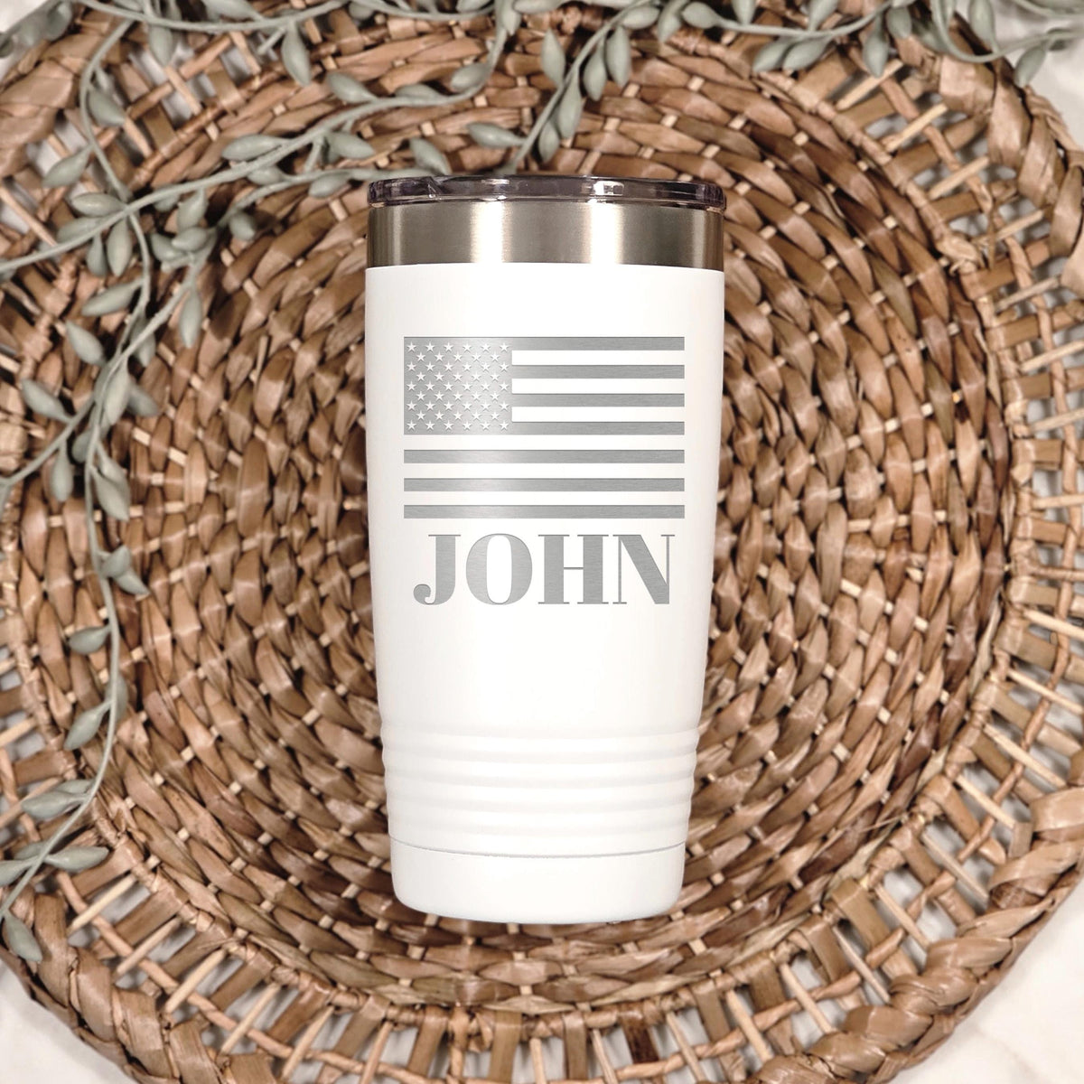 Personalized Flag Tumbler - Patriotic Water Bottle with Custom Name, Insulated Stainless Steel