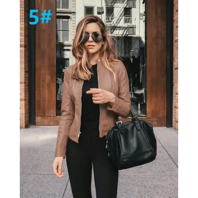 Elegance Autumn And Winter New Solid Color Jacket For Women's PU Leather Warmth Fashion Long-Sleeved Jacket For Women