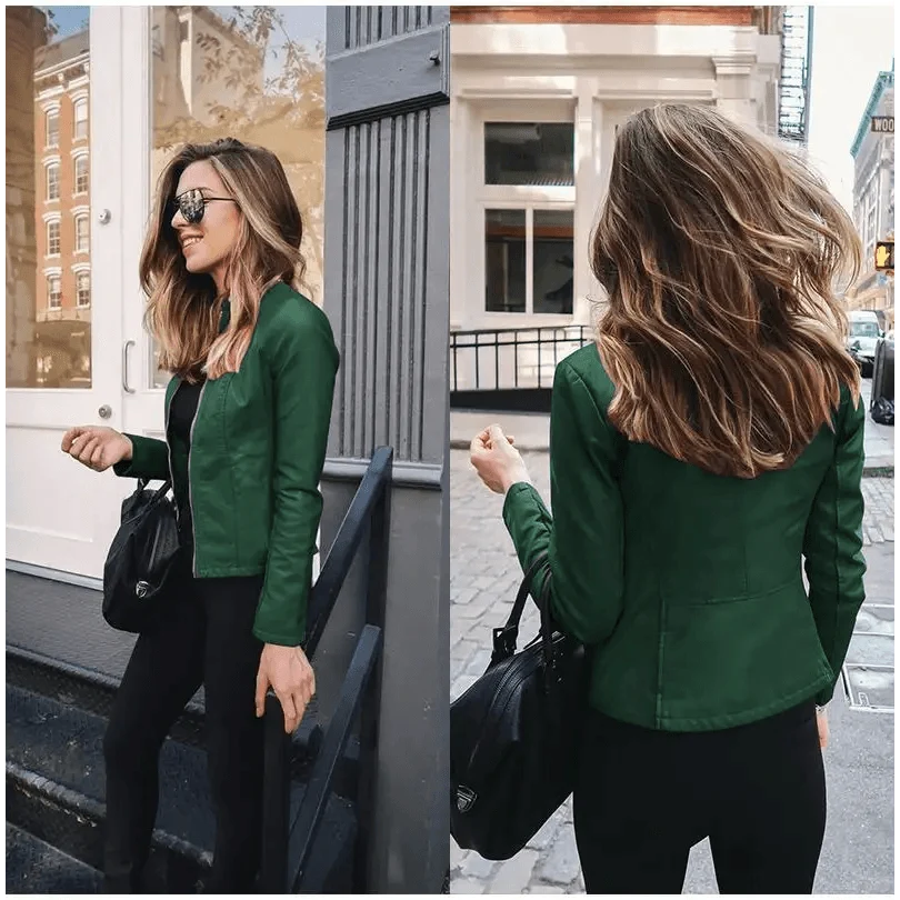Elegance Autumn And Winter New Solid Color Jacket For Women's PU Leather Warmth Fashion Long-Sleeved Jacket For Women