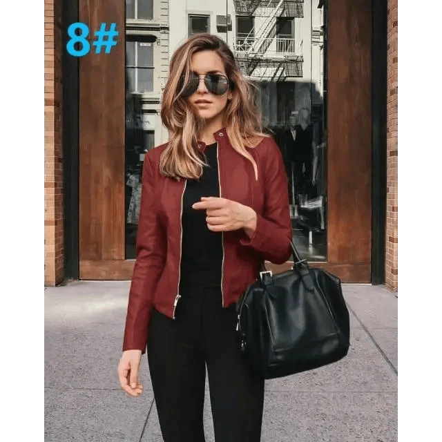 Elegance Autumn And Winter New Solid Color Jacket For Women's PU Leather Warmth Fashion Long-Sleeved Jacket For Women