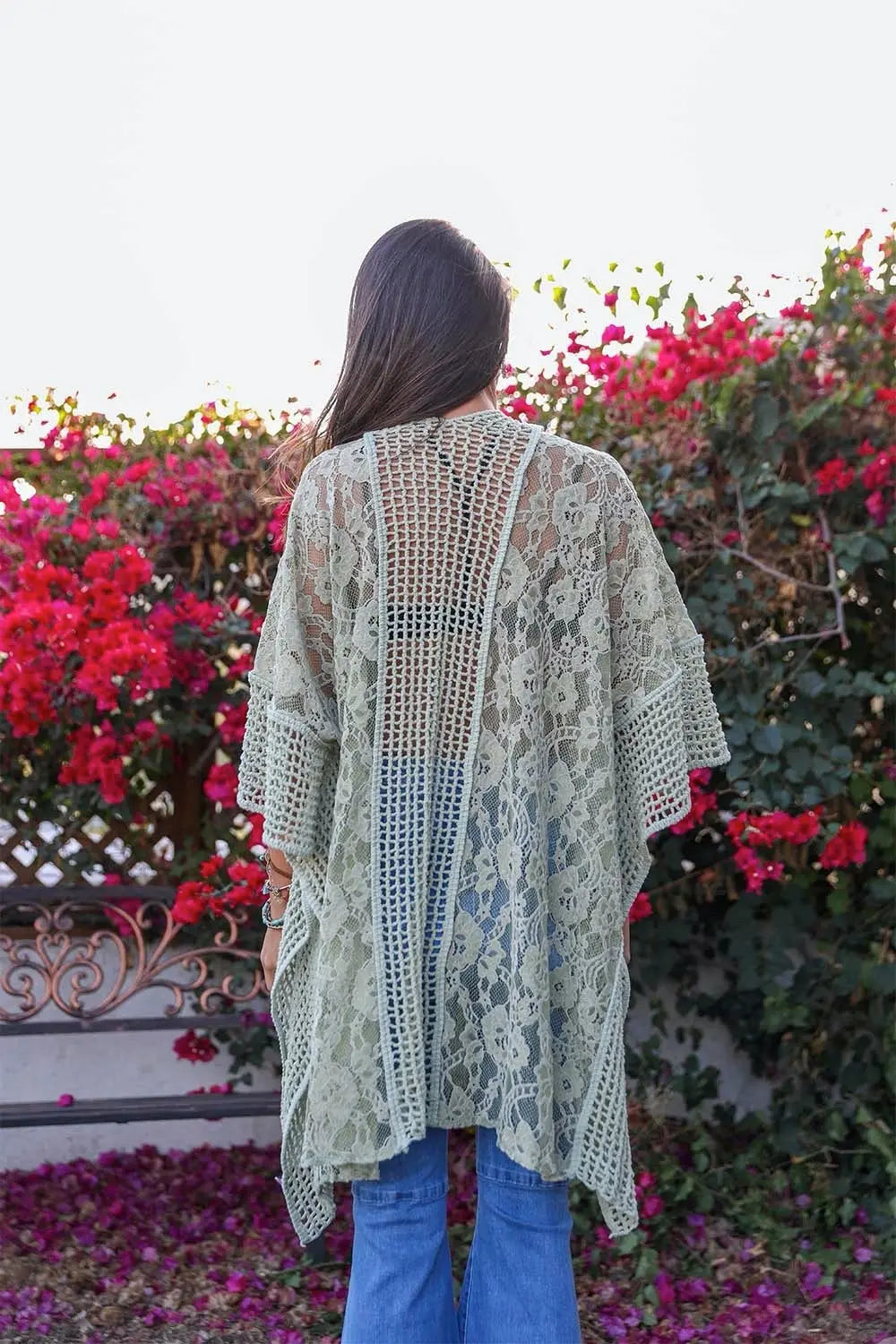 Open Front Floral Knit Kimono – Casual Elegance