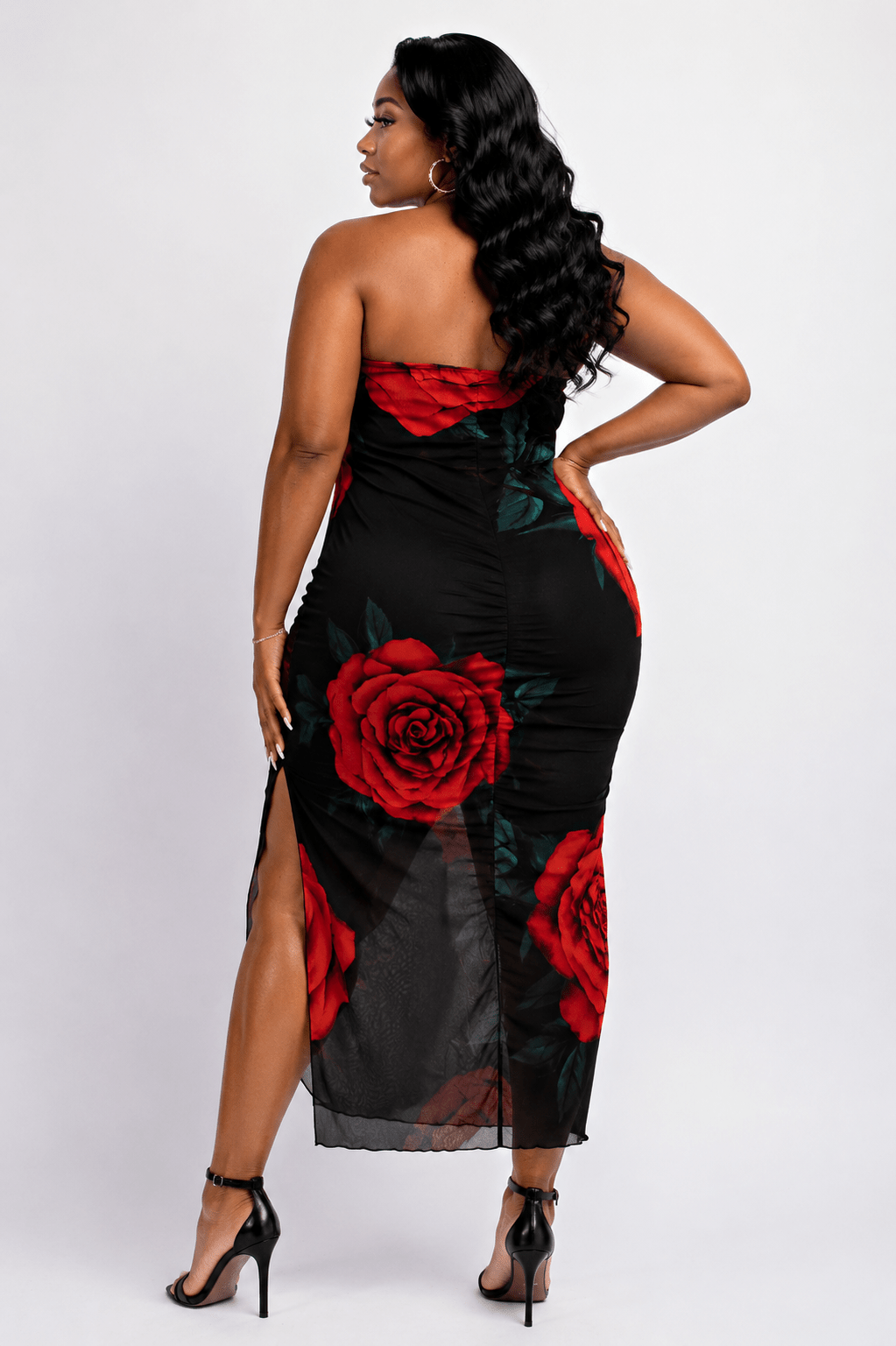 Emilia Plus Size Mesh Print Strapless Dress with Slit