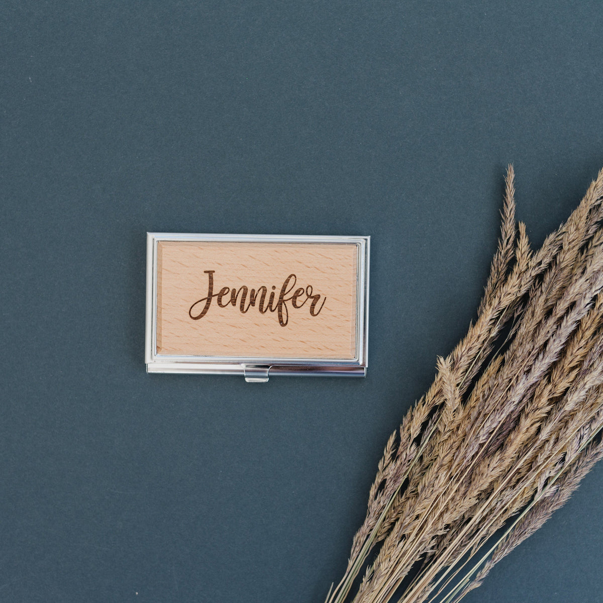 Engraved Bamboo Card Holder – Personalized Wood Business Case, Gift for Professionals