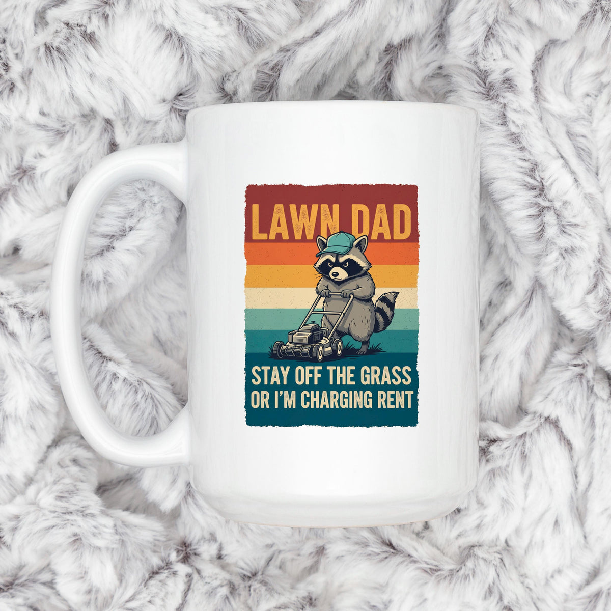 Funny Dad Mug - Vintage Raccoon Coffee Cup | Lawn Care Gift, Dad Humor Present