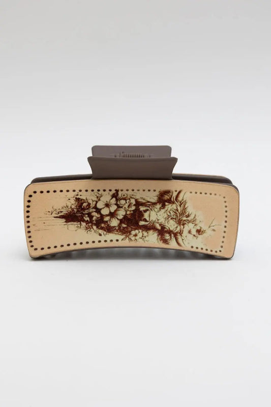 Floral Cow Motif Hair Claw Clip – Rustic Elegance 🌷