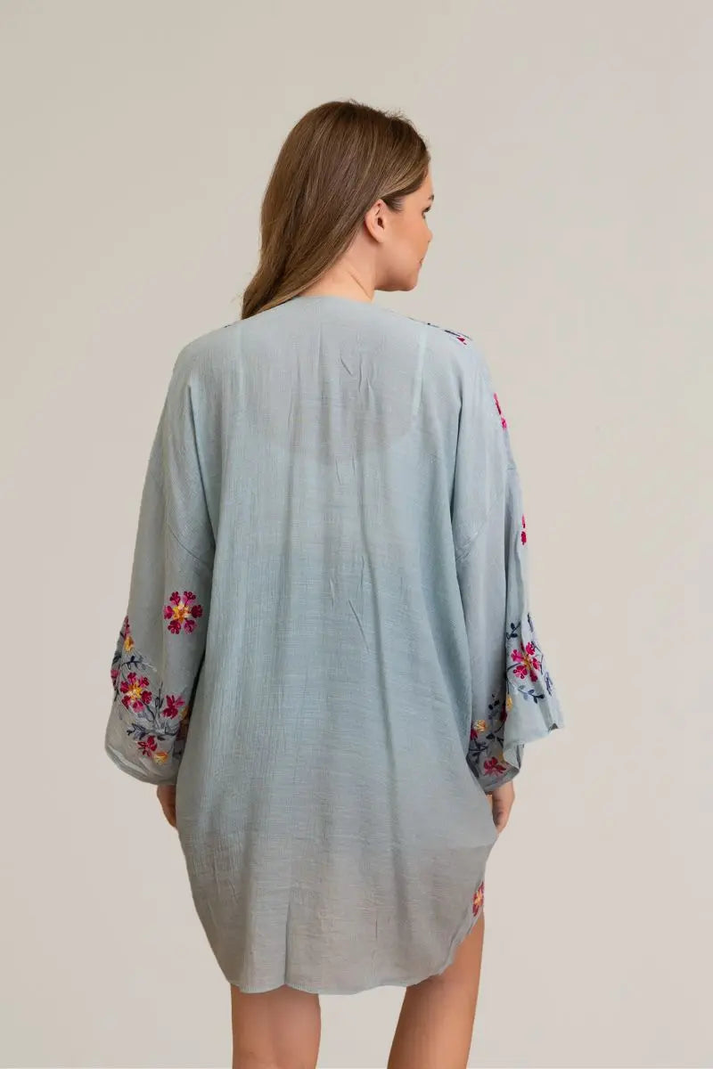 Ethereal Anemone Kimono – Elegant Floral Embroidery