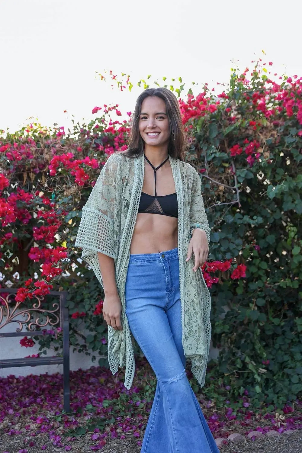 Open Front Floral Knit Kimono – Casual Elegance