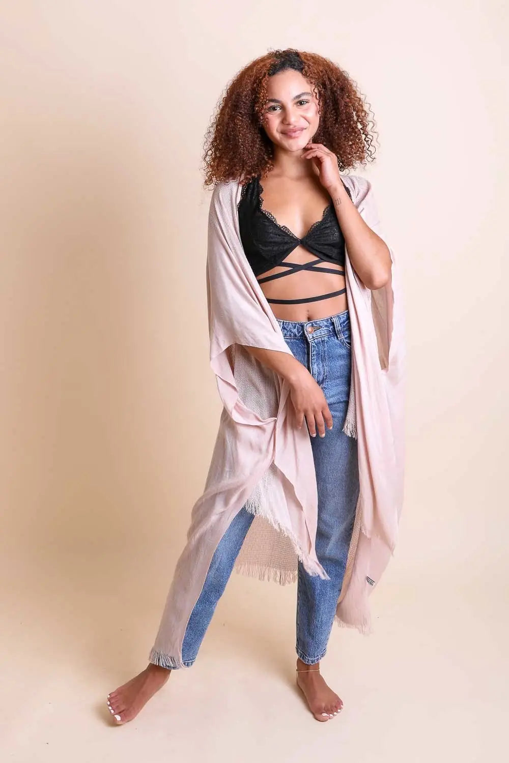 Frayed Trim Kimono