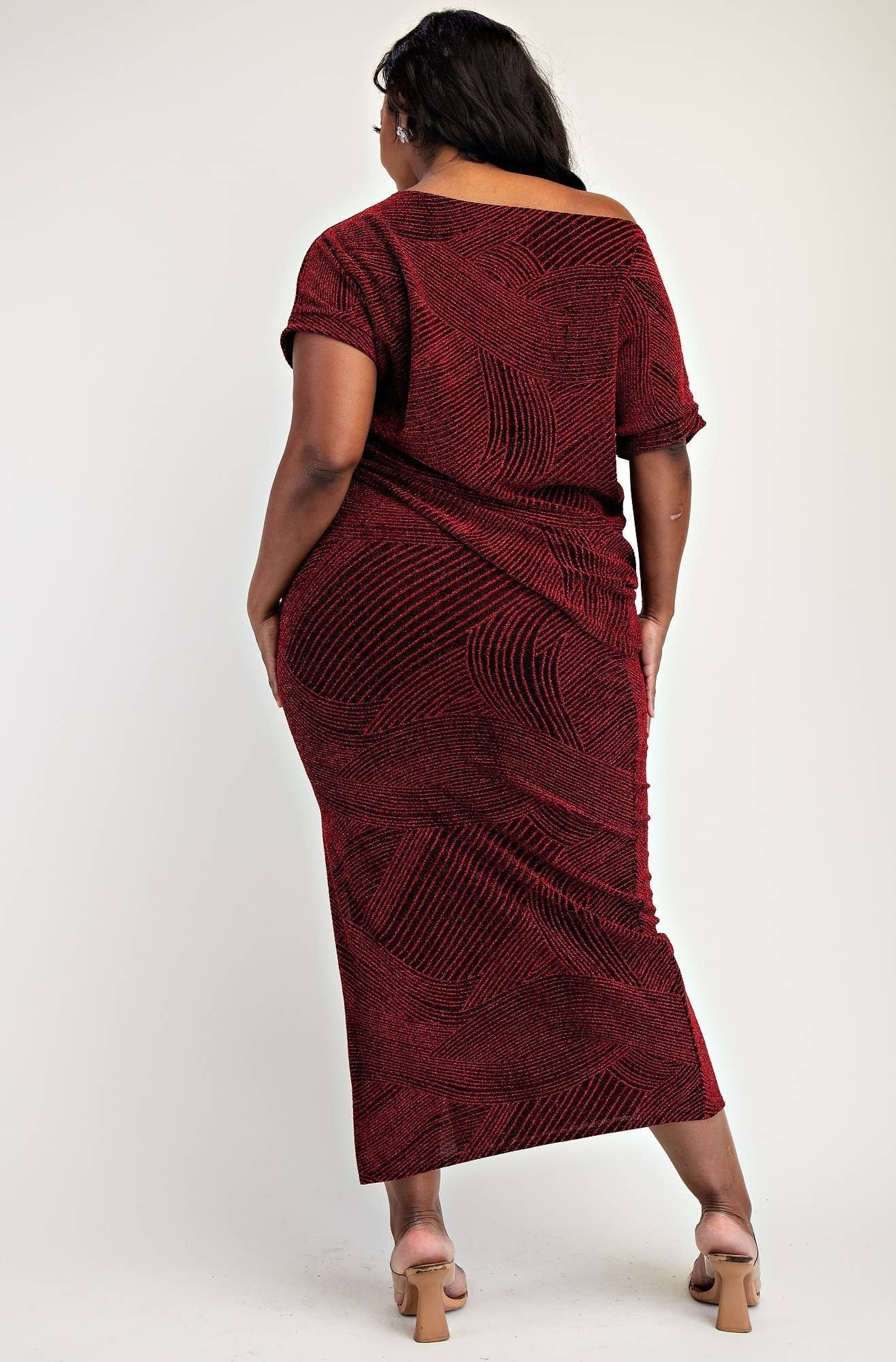 Gia Plus Size Shimmer Knit Top and Midi Skirt Set for Women