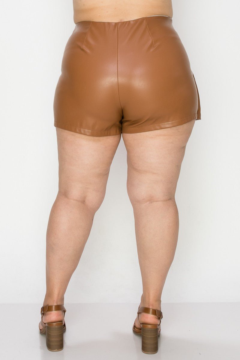 Gia Plus Size Wrap Mini Skort – Metal Button | Trendy High-Rise