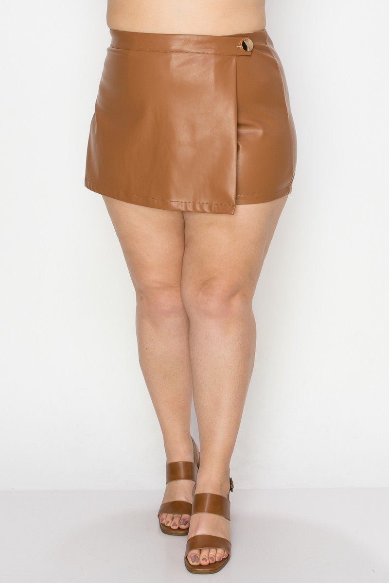Gia Plus Size Wrap Mini Skort – Metal Button | Trendy High-Rise