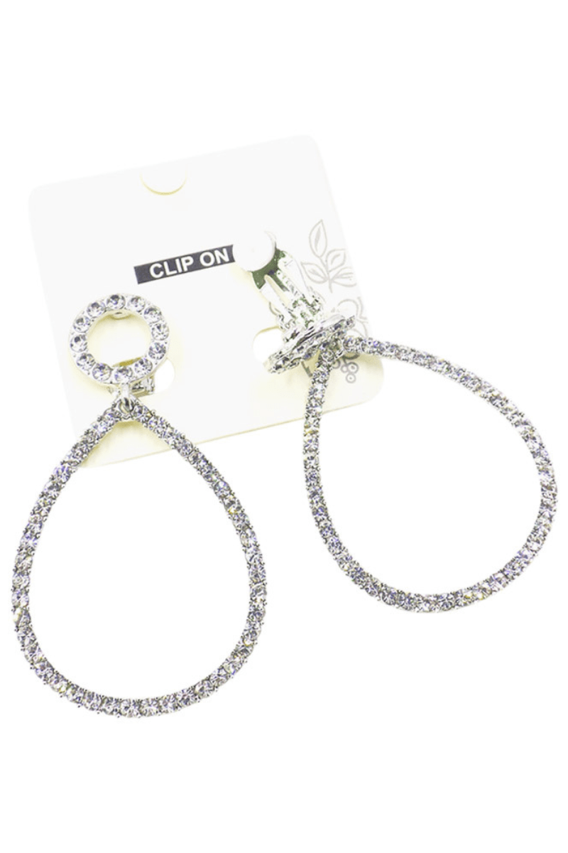 Glamorous Pave Teardrop Clip-On Earrings