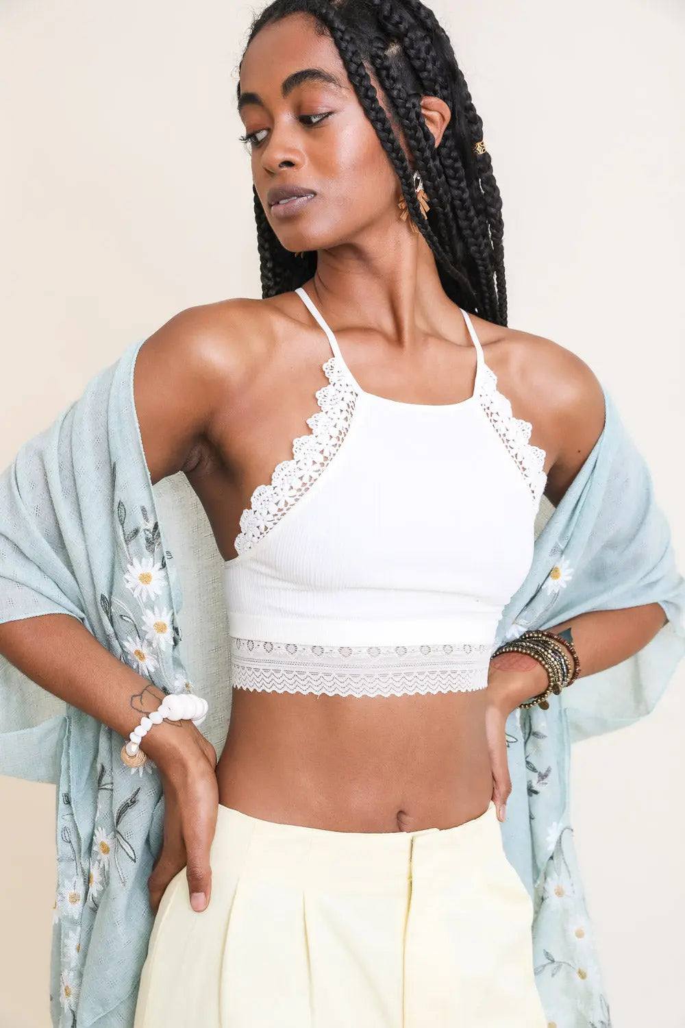 High Neck Crochet Trim Bralette