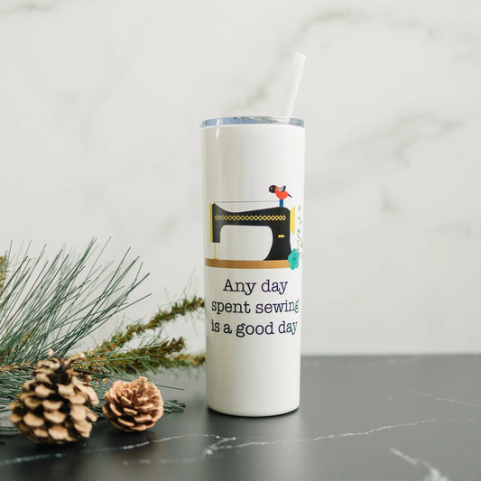 Sewing Travel Cup - Water Bottle Gift for Quilters - Sewing Machine Skinny Tumbler