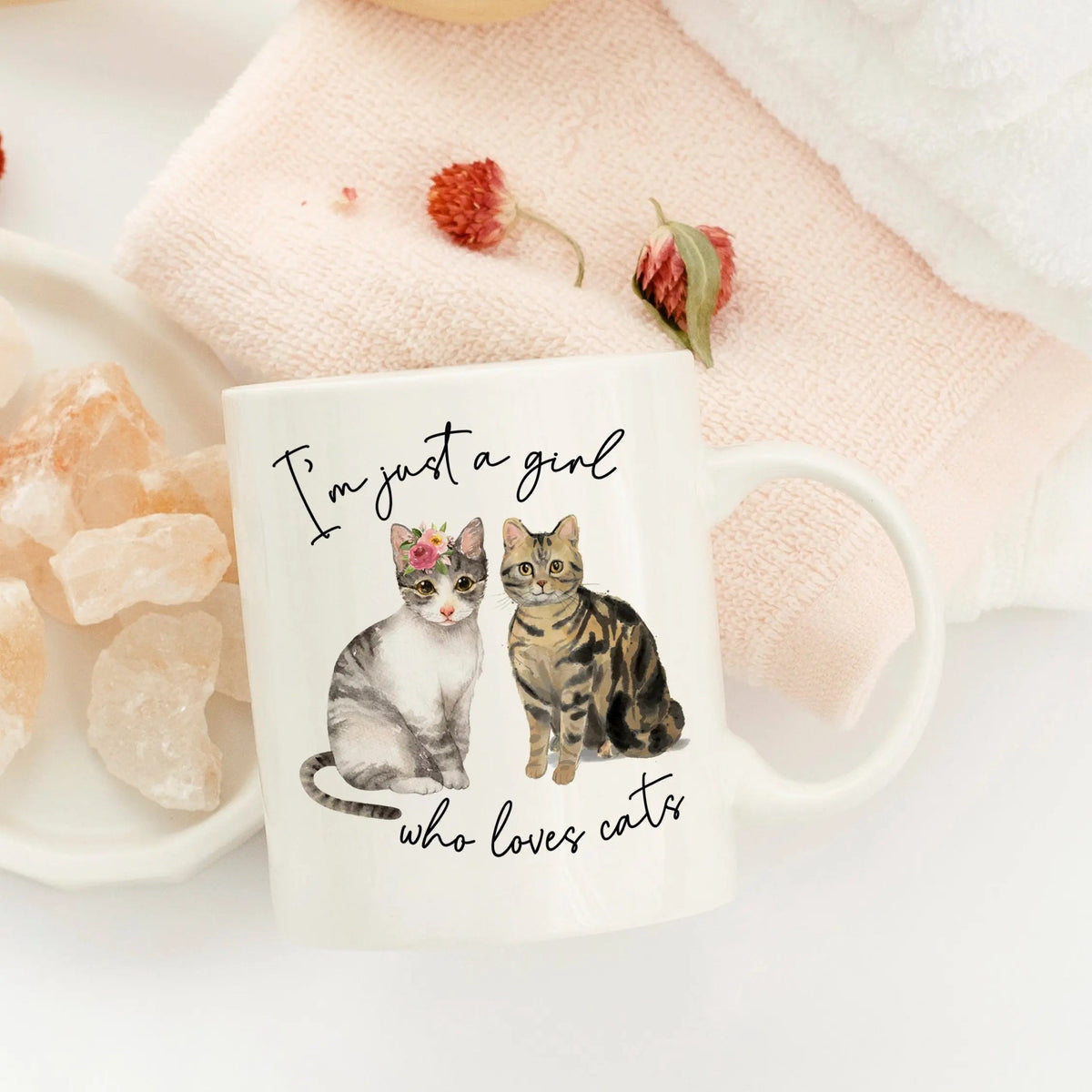 Cat Mug, Just a Girl who Loves Cats Coffee Mug, Cat gifts, Cat Coffee Mug, Floral Cat gifts for women, Gifts for Cat Lover, Stocking Stuffer