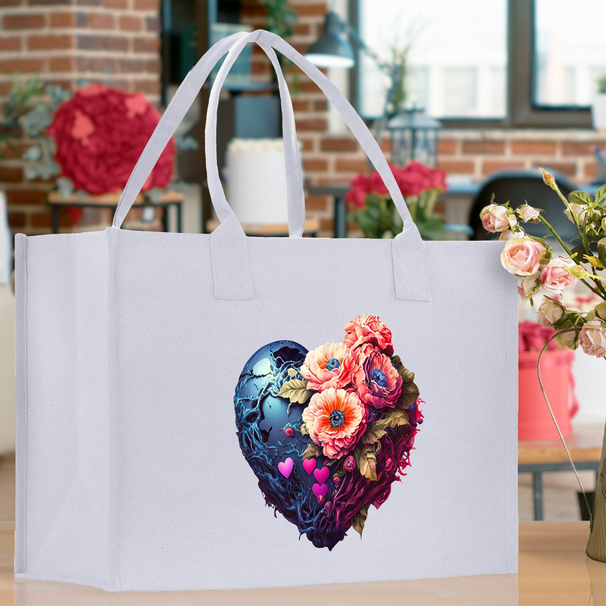 Heart Canvas Tote Bag Happy Valentines Day Gift for Her Love Tote Bag Lovers Gift Mother Day Gift Cute Valentines Gift