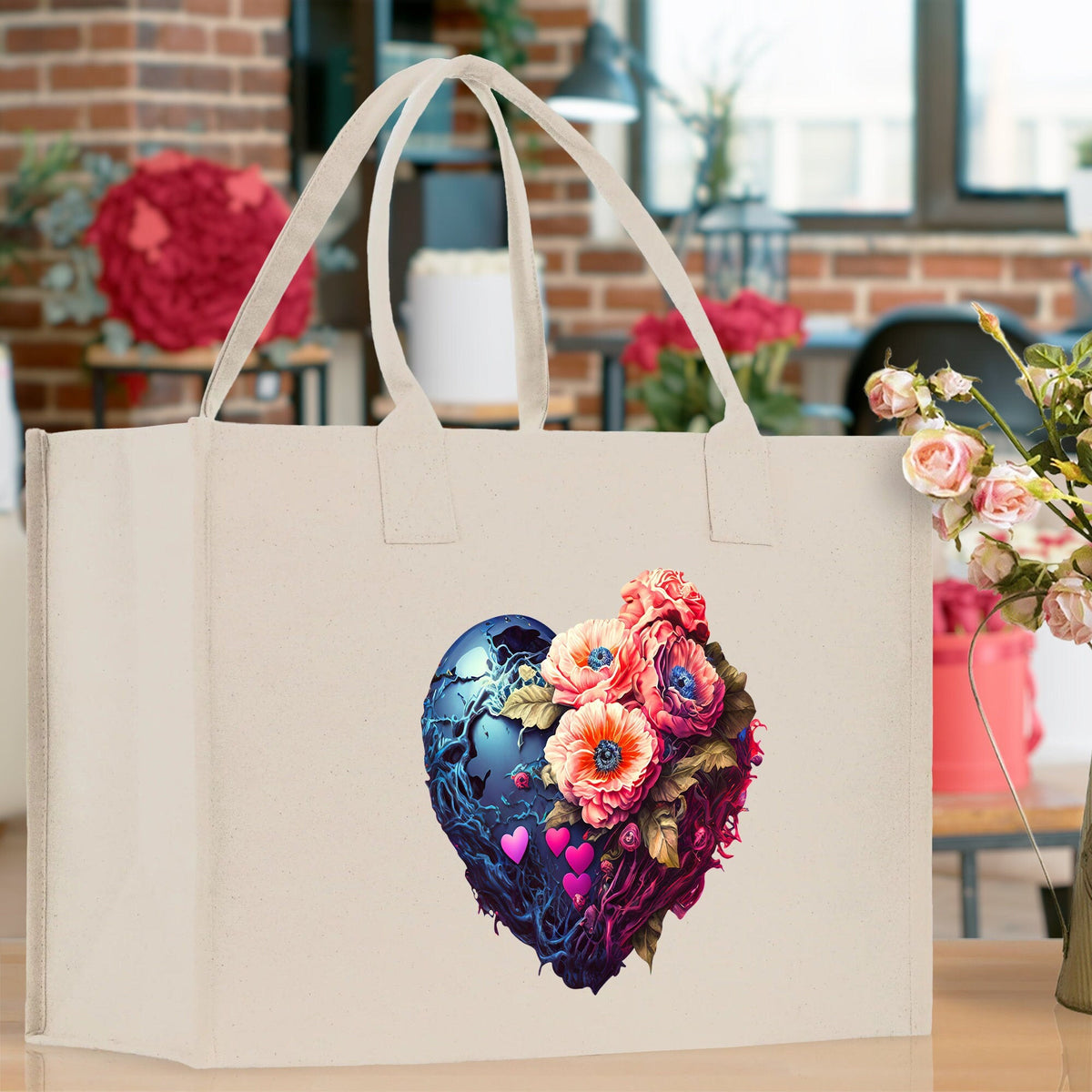 Heart Canvas Tote Bag Happy Valentines Day Gift for Her Love Tote Bag Lovers Gift Mother Day Gift Cute Valentines Gift