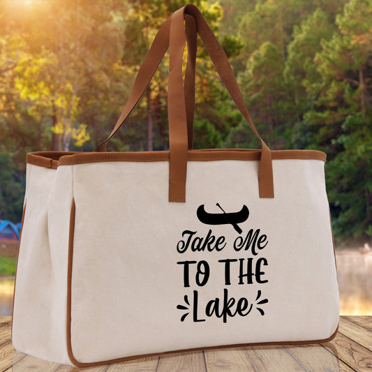 Take Me to the Lake Cotton Canvas Chic Tote Bag Camping Tote  Lake Lover Gift Tote Bag Outdoor Tote Weekender Tote Laker Tote