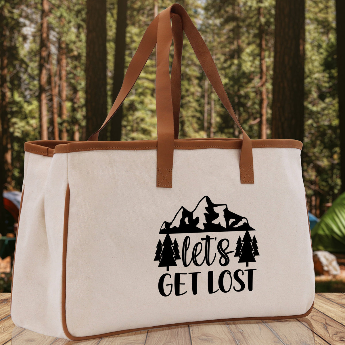 Let's Get Lost Cotton Canvas Chic Tote Bag Camping Tote Camping Lover Gift Tote Bag Outdoor Tote Multipurpose Weekender Tote Camper Tote