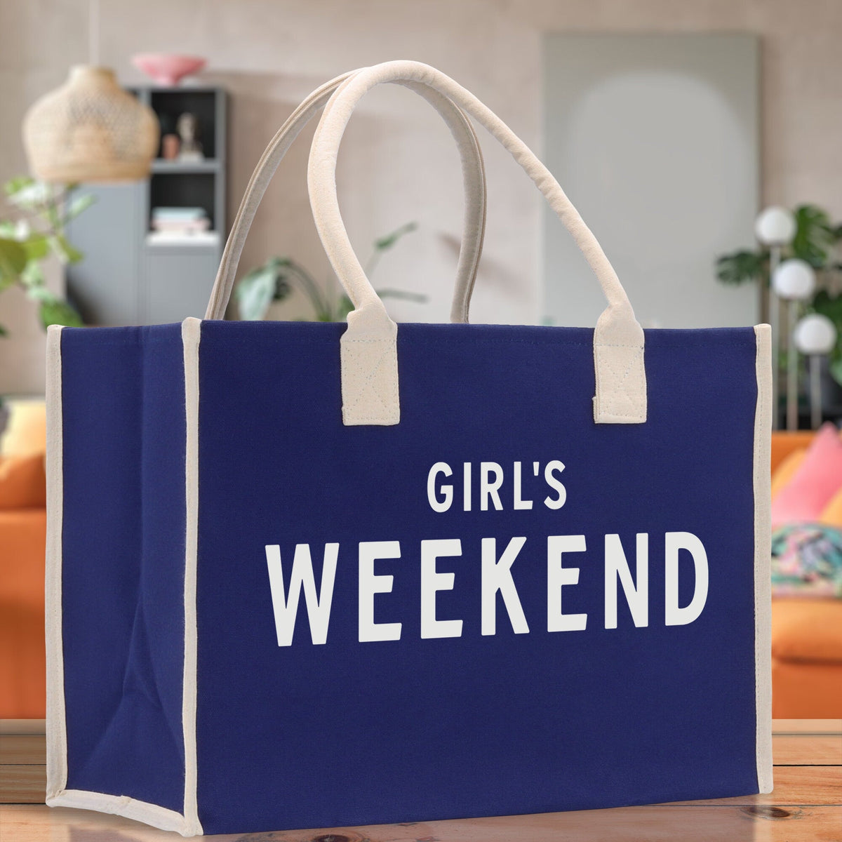 Girl's Weekend Cotton Canvas Chic Beach Tote Bag Multipurpose Tote Weekender Tote Gift for Her Outdoor Tote Vacation Tote Large Beach Bag