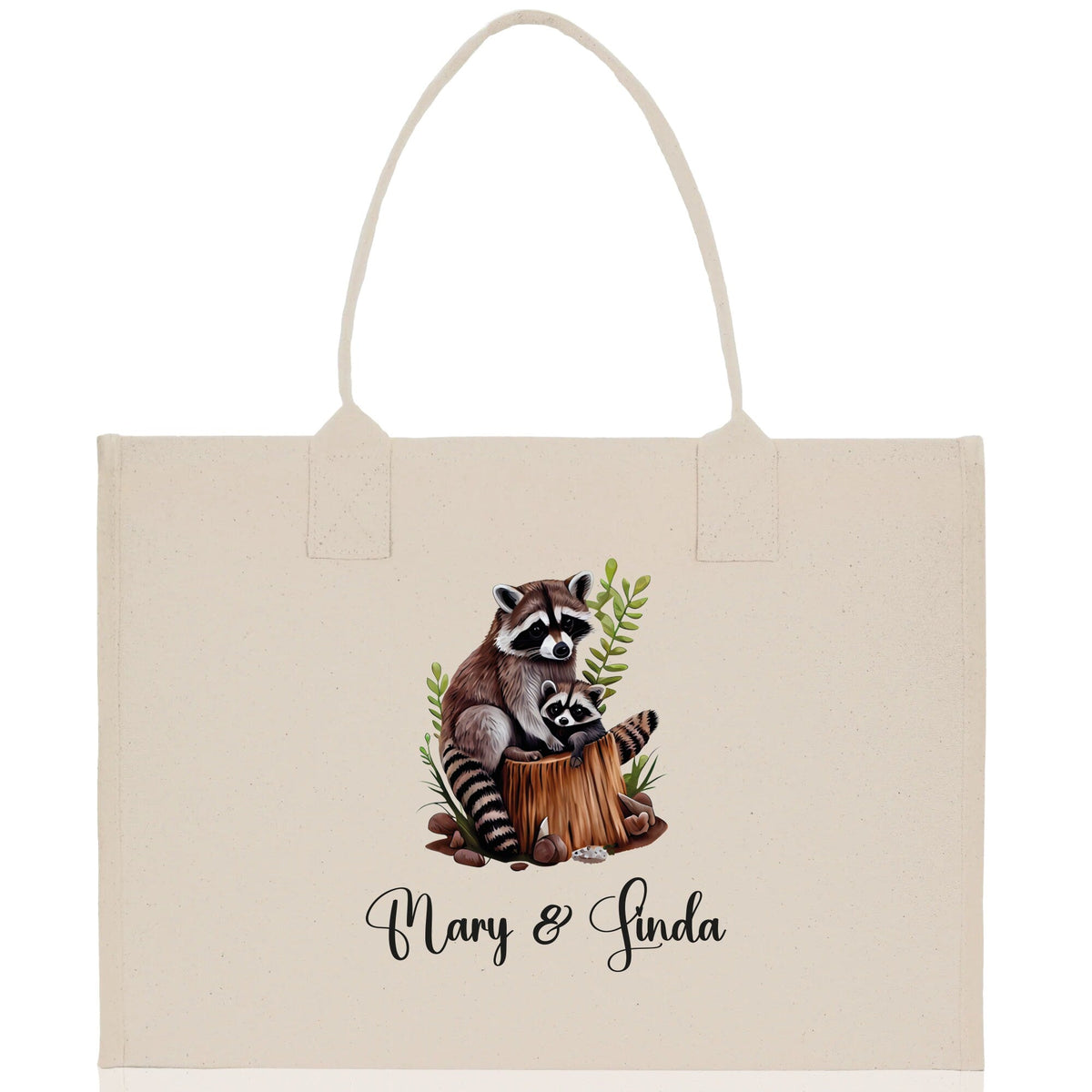 Raccoon Mom And Baby Name Custom Cotton Canvas Tote Bag Custom Pet Lover Gift Pet Portrait Bag Personalized Pet Owner Gift Tote Bag