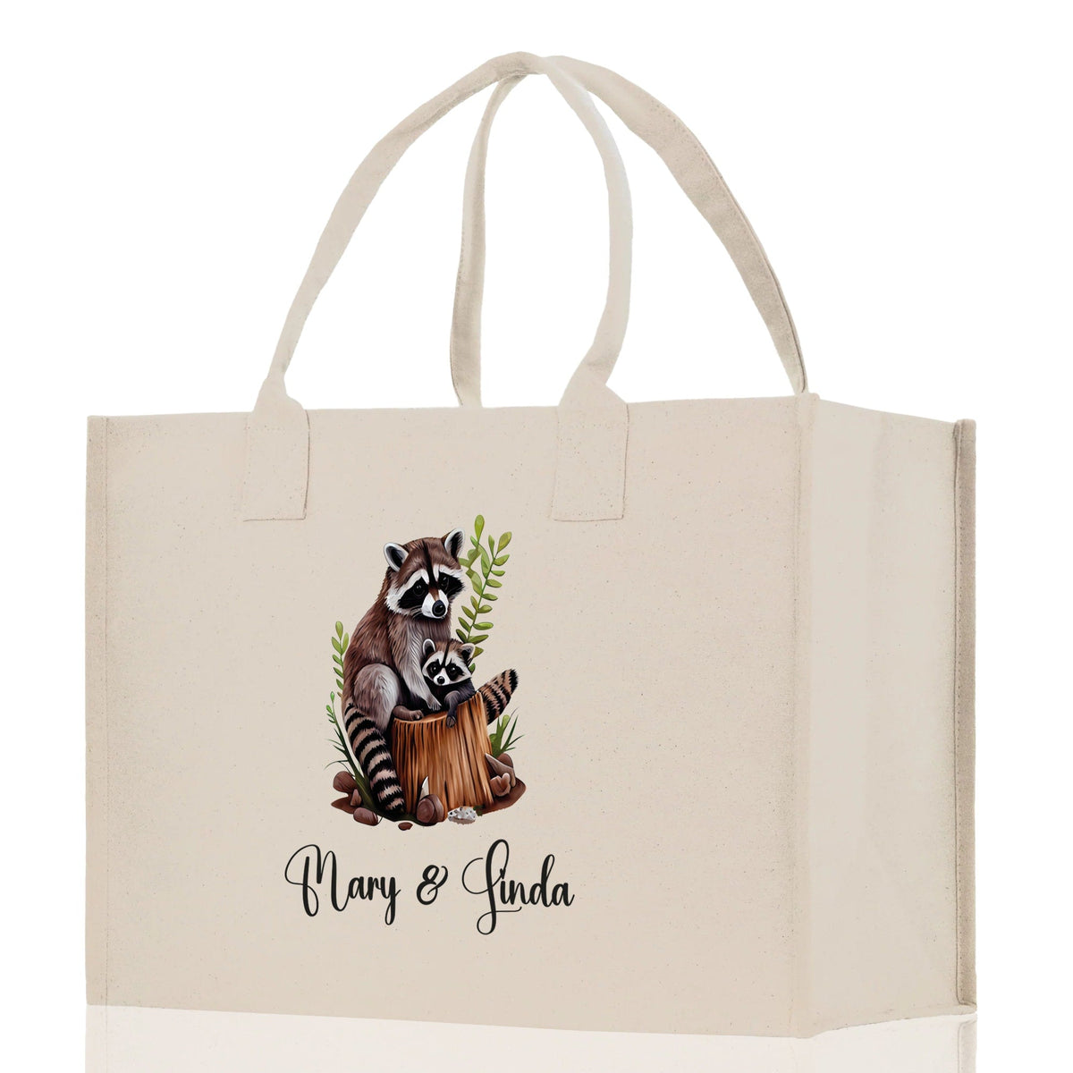 Raccoon Mom And Baby Name Custom Cotton Canvas Tote Bag Custom Pet Lover Gift Pet Portrait Bag Personalized Pet Owner Gift Tote Bag