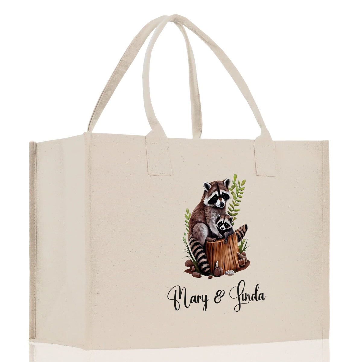 Raccoon Mom And Baby Name Custom Cotton Canvas Tote Bag Custom Pet Lover Gift Pet Portrait Bag Personalized Pet Owner Gift Tote Bag
