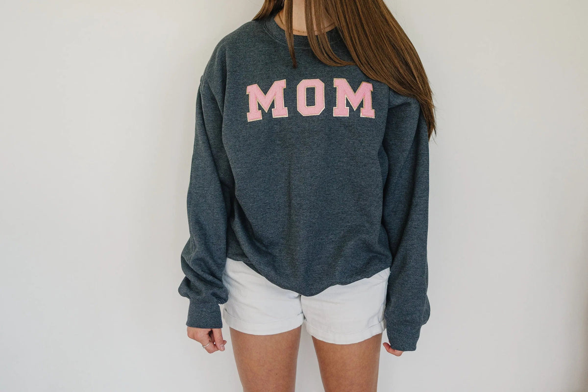 Birthday Gift For Mom | Glitter Patch Mama Sweatshirt | Personalized Chenille Patch Shirt | Varsity Letter Patch Sweatshirt