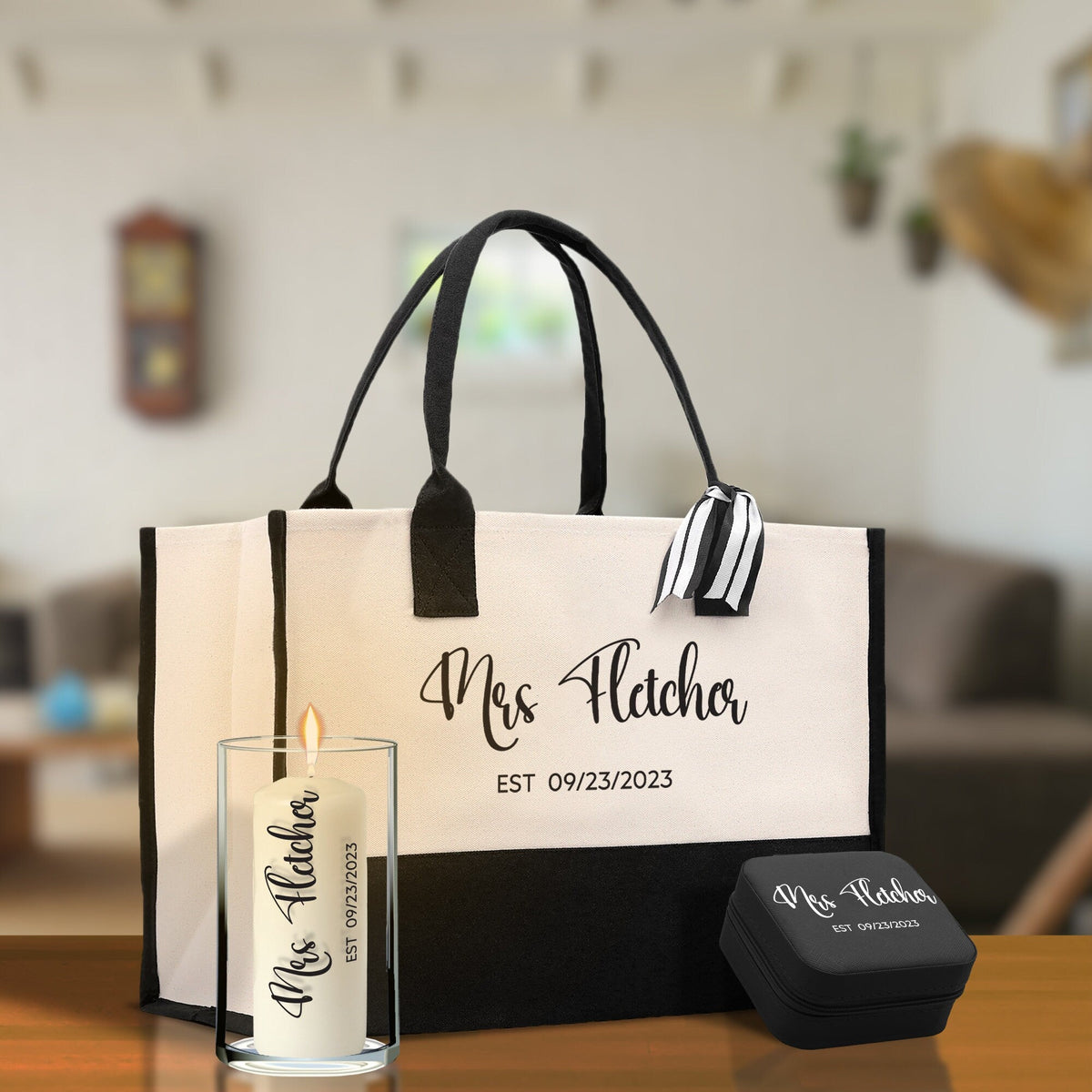 Mrs. Last Name Est Year Tote Bag Personalized Date Wedding Tote Bridal Shower Gift Honeymoon Gift Customized Wedding Gift Bridesmaid Gift