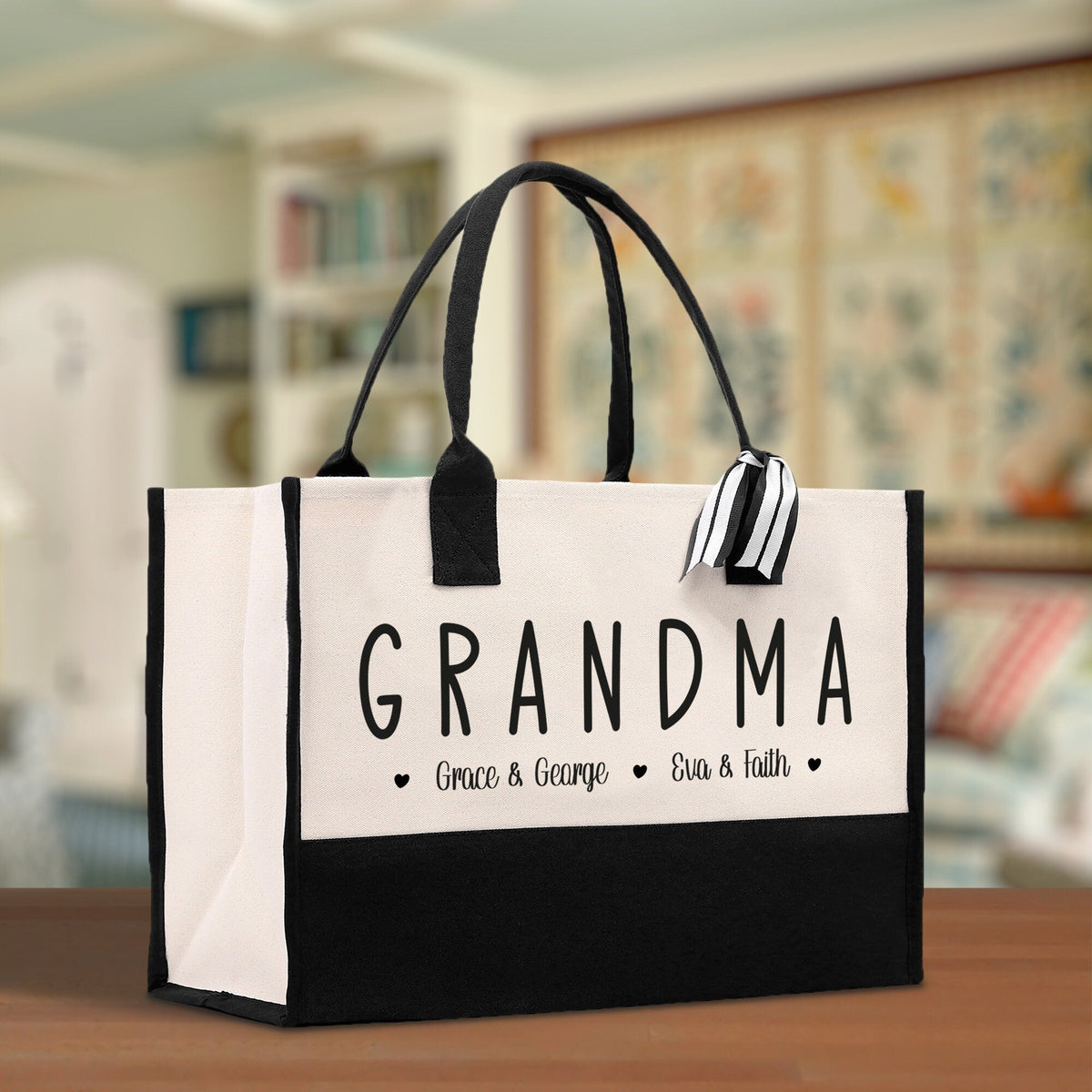 Grandma Grandchild Kids Names Custom Grandma Tote Bag Grandma's Getaway Bag Personalized Grandma Gift Bag Shopping Bag Mother Day Gift