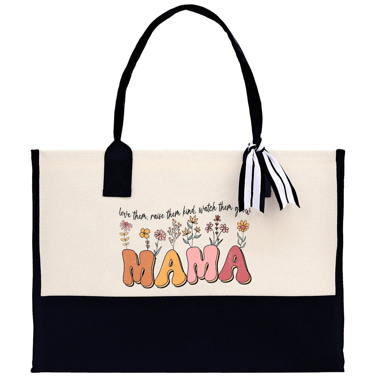 Floral Love Them Raise Them Kind Watch Them Grow Mama Cotton Canvas Tote Bag Mom Gift Mom Shopping Bag New Mom Gift Boy Girl Mama Tote