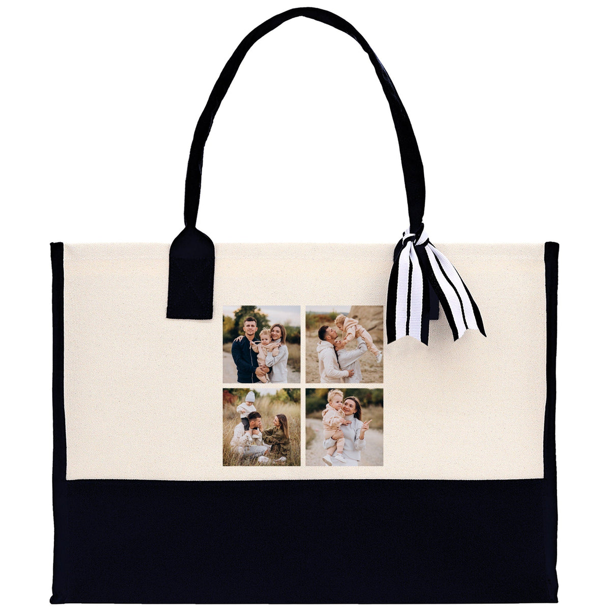 Custom Family Photo Collage and Initial Cotton Canvas Tote Bag Personalized Photo Tote Parent Gift Mothers Day Gift Picture Image Tote