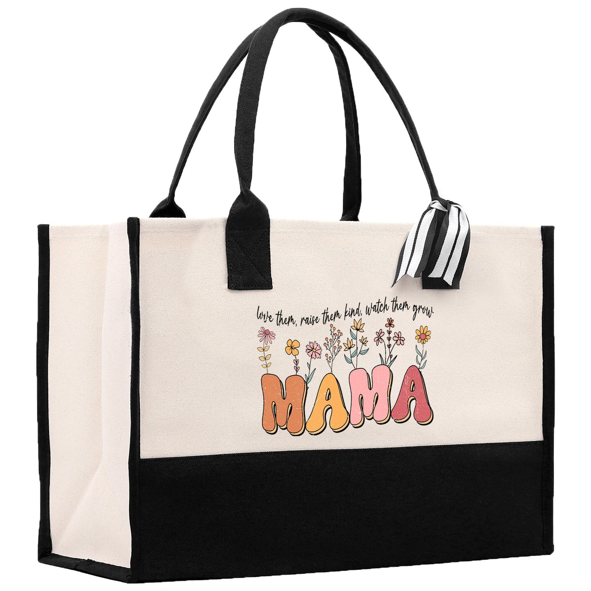 Floral Love Them Raise Them Kind Watch Them Grow Mama Cotton Canvas Tote Bag Mom Gift Mom Shopping Bag New Mom Gift Boy Girl Mama Tote