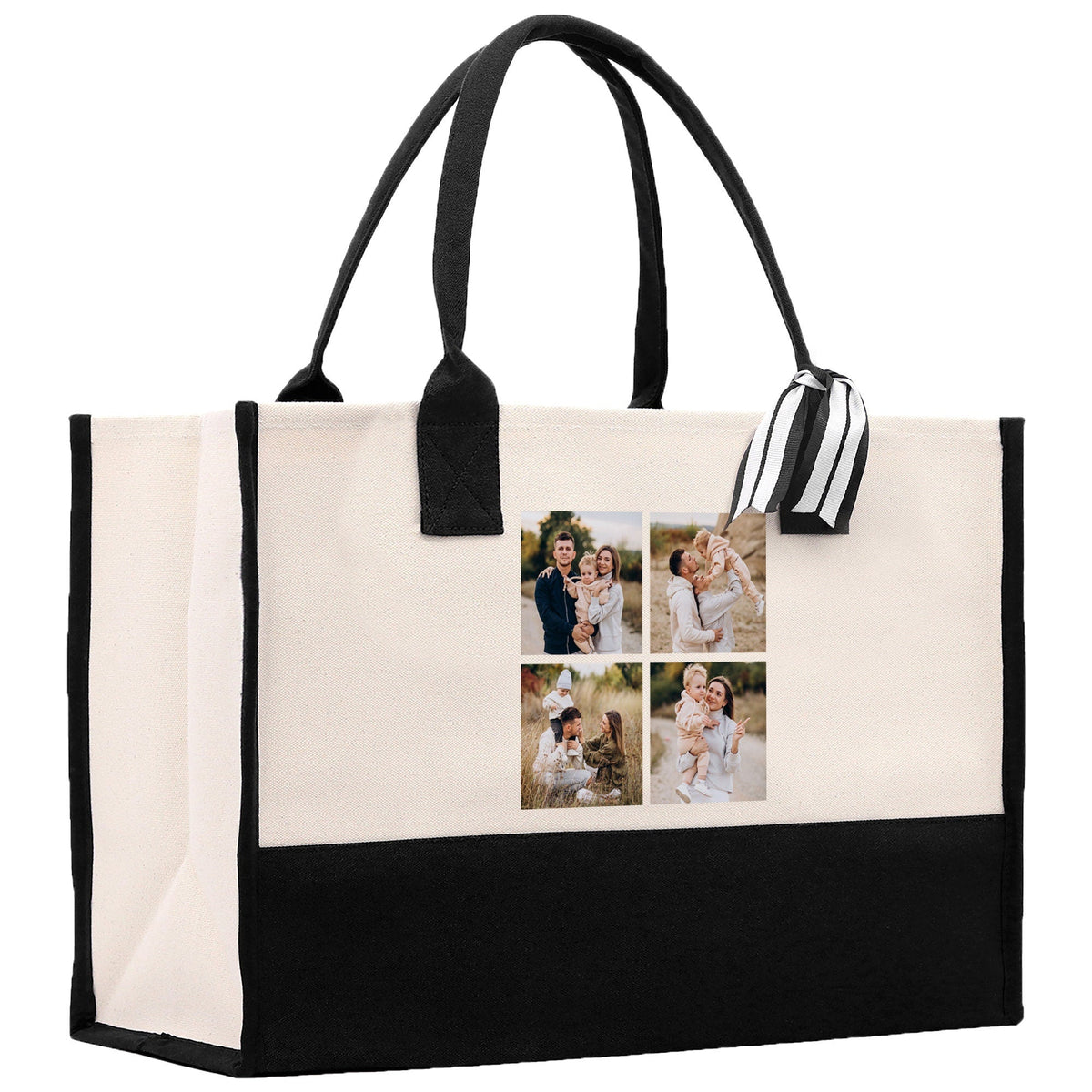 Custom Family Photo Collage and Initial Cotton Canvas Tote Bag Personalized Photo Tote Parent Gift Mothers Day Gift Picture Image Tote