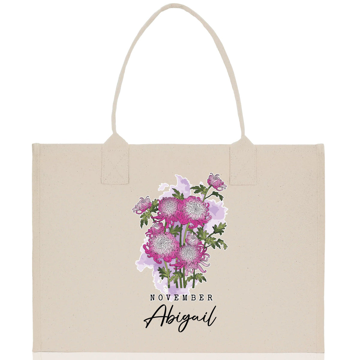 November Birth Month Flower Personalized Name Cotton Canvas Tote Bag Custom Flower Birthday Gift Bag Wedding Gift for Her Bridal Bridesmaid