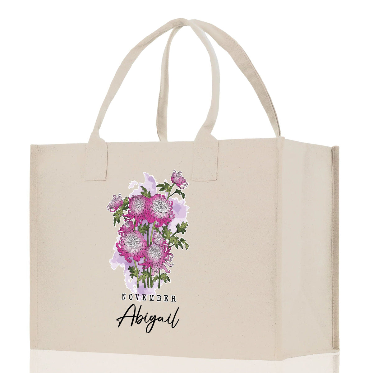 November Birth Month Flower Personalized Name Cotton Canvas Tote Bag Custom Flower Birthday Gift Bag Wedding Gift for Her Bridal Bridesmaid