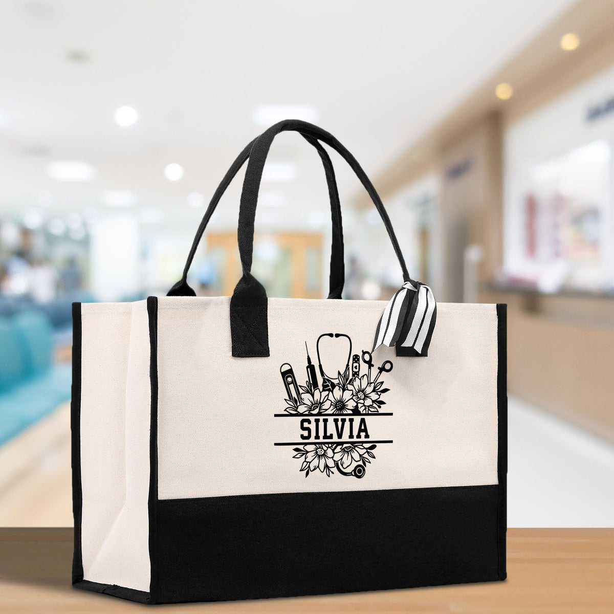 Nurse Stuff Floral Tote Custom Name Personalized Cotton Canvas Tote Bag Nurse Gift Future Nurse Gift Nursing Student Graduation Gift