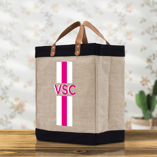 Personalized Monogrammed Canvas Tote Bag Striped Initials Custom Name Beach Bag Bridal Party Gifts Bride Gift Holiday Gift Bag