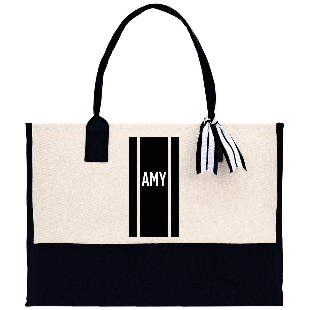 Personalized Monogrammed Canvas Tote Bag Striped Initials Custom Name Beach Bag Bridal Party Gifts Bride Gift Holiday Gift Bag