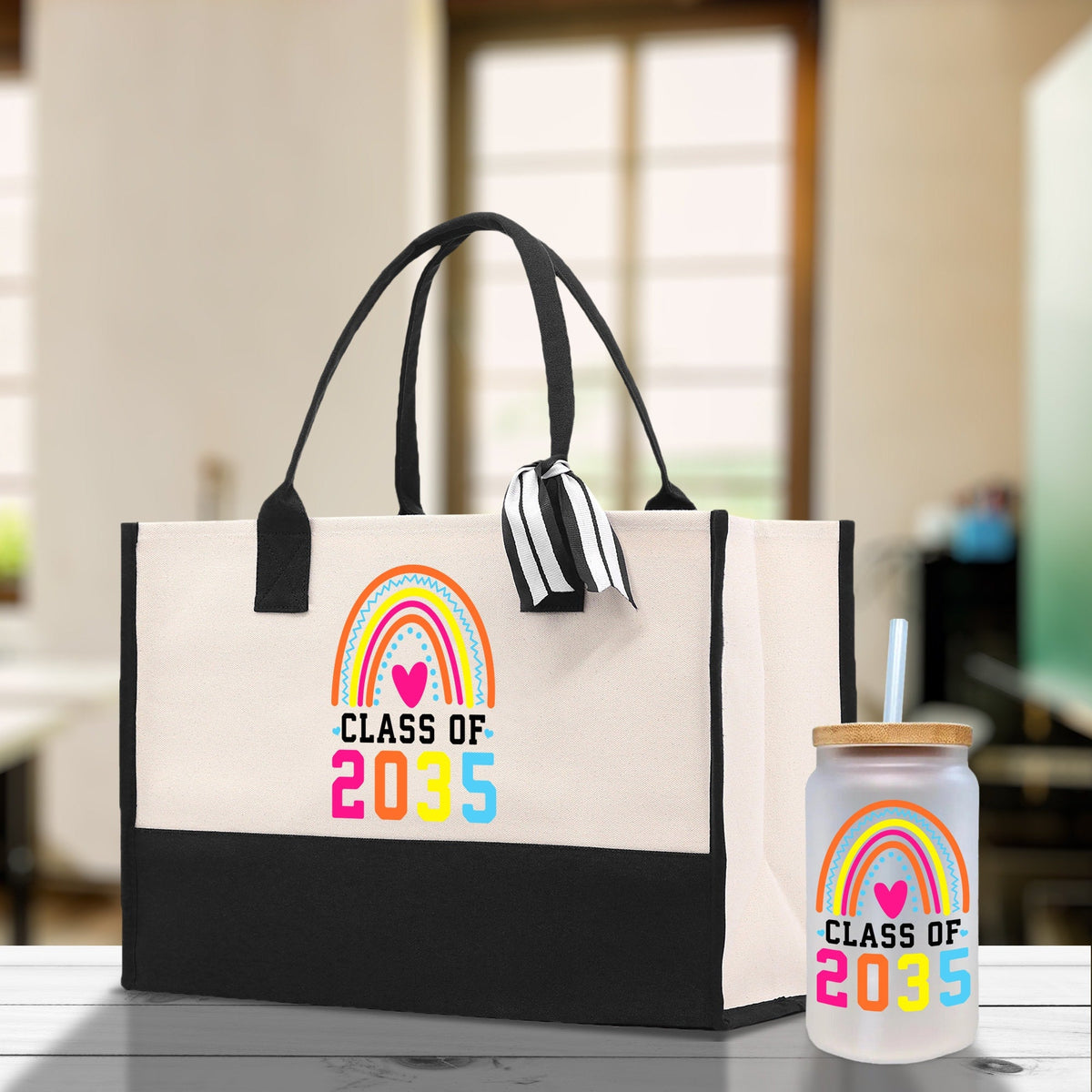 Class of 2035 Rainbow Cotton Canvas Tote Bag Graduation Gift Bag Last Day of School Pre-Kindergarten Tote Bag First Day of School Bag