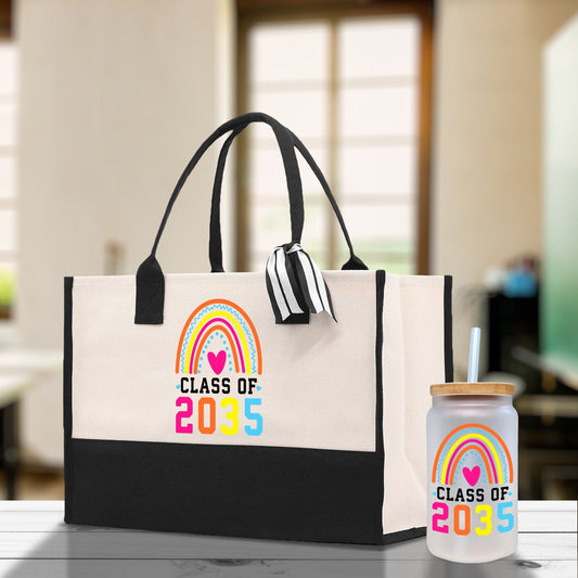 Class of 2035 Rainbow Cotton Canvas Tote Bag Graduation Gift Bag Last Day of School Pre-Kindergarten Tote Bag First Day of School Bag