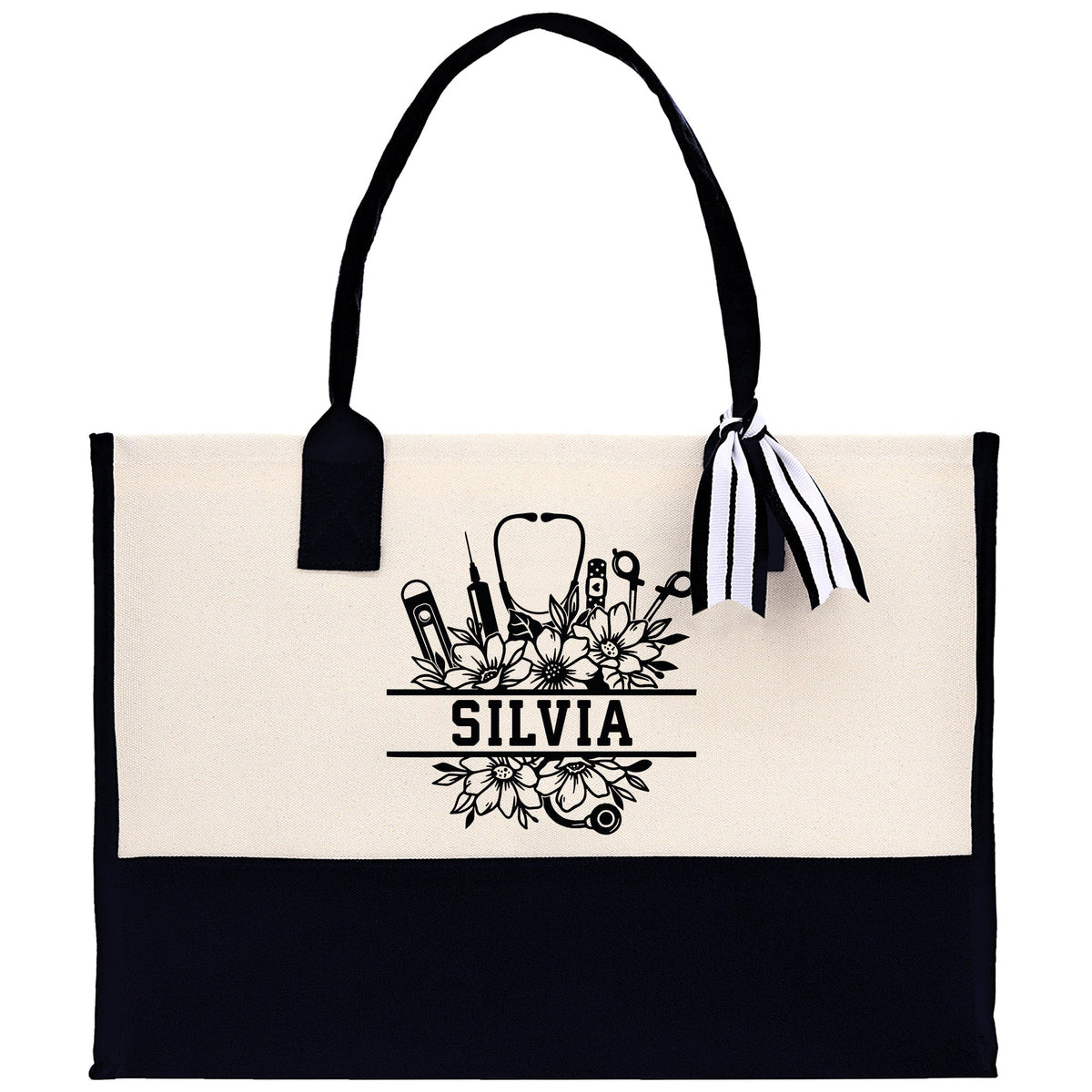 Nurse Stuff Floral Tote Custom Name Personalized Cotton Canvas Tote Bag Nurse Gift Future Nurse Gift Nursing Student Graduation Gift