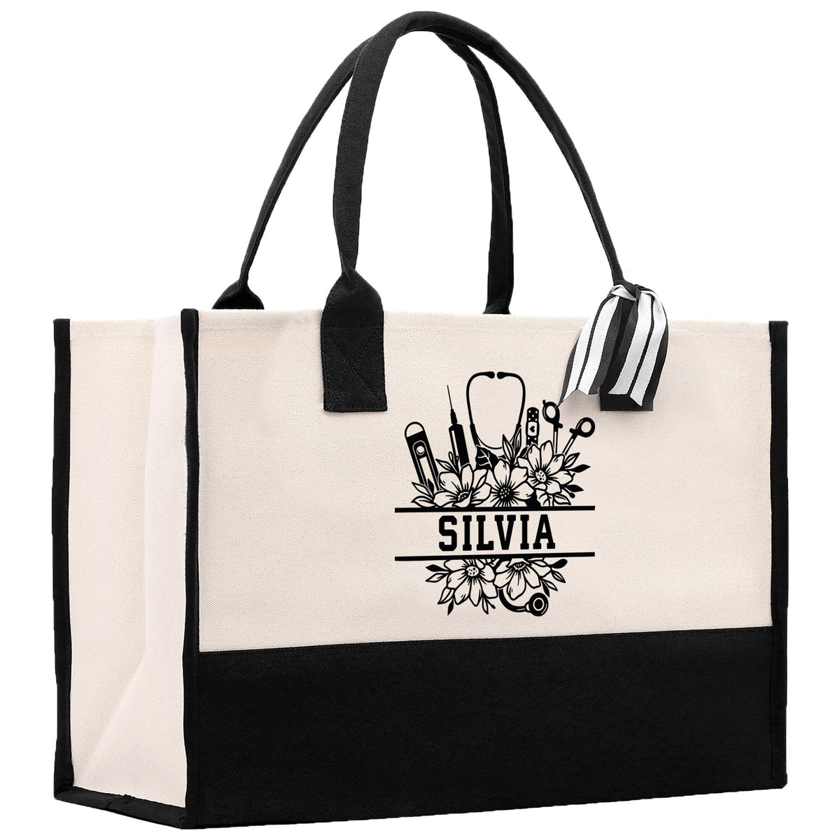 Nurse Stuff Floral Tote Custom Name Personalized Cotton Canvas Tote Bag Nurse Gift Future Nurse Gift Nursing Student Graduation Gift