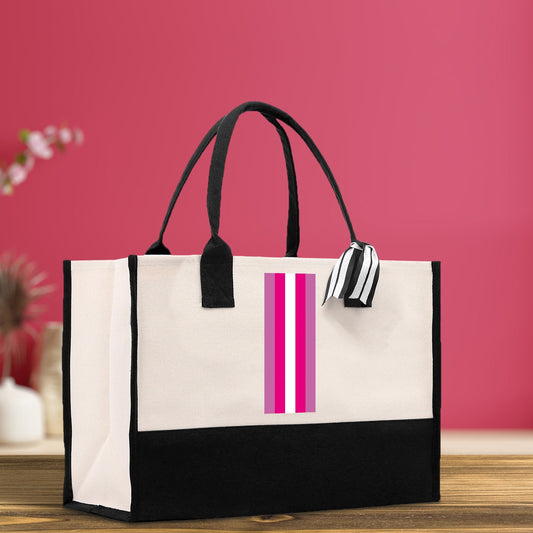 Personalized Monogrammed Canvas Tote Bag Striped Initials Custom Name Beach Bag Bridal Party Gifts Bride Gift Holiday Gift Bag